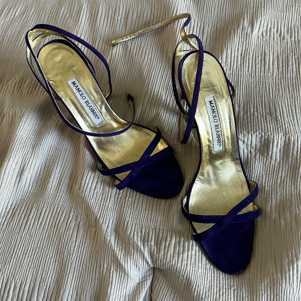 Manolo Blahnik purple strappy heels